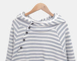 Taen Diagonal Button Stripe Hooded T-Shirt
