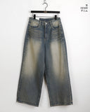 Kame two-way snap button long wide denim pants