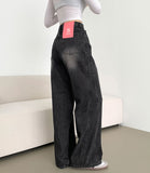 Cut V-Line Washing Vintage Wide Balloon Denim Pants