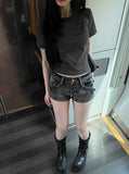 Vintage Washing Denim Shorts + Tokyo Crop Basic Tee