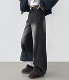 Winter Side Cut Fleece Brushed Wide Fit Denim Pants