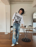 Funky Damage Wide Denim Pants