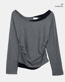 Elan Color Matching Shirring One-Shoulder Long-Sleeve T-Shirt