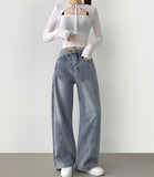 Curved Cut Line Pocket Point Wide Denim Pants