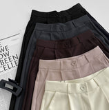 Hidden Banding Pin Tuck Long Wide Span Slacks Pants