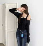 Rib Bolero Square Neck Sleeveless Knit Cardigan Two-piece Set