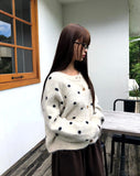 Jupi Dot Round Neck Long Sleeve Knit Cardigan
