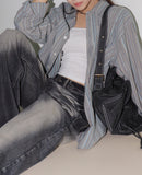 Shirtle Washing Blue Wide Denim Pants