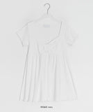 Nahills Shirring Short Sleeve Layered Ribbon Ribbed Tee