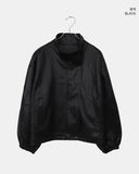 Dumb High Neck Cut Pocket String Leather Jacket