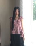 [Bag set] Rufus check cap sleeve shirring blouse