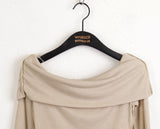 Wrapper Modal Overlock Ribbed Off Shoulder Long Sleeve T-Shirt