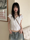 Roba Embossed Pearl Button Short Sleeve Blouse