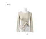 UN One-Off Shirring Unbalanced Knit T-shirt