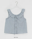 Baso Check Frill Seersucker Boat-Neck Blouse