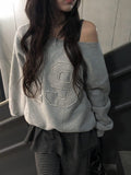 Runs Number Lettering Off Shoulder Brushed Sweatshirt