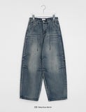 [unisex] Hiban Curved Denim Balloon Wide Pants