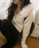 Waring Two Way Angel Fur Hood Knit Zip-up