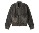 Vintage washed balloon collar denim jacket