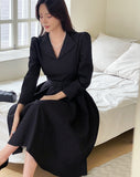 [PREMIUM] Piel Puff Collar Jacquard Long One Piece (Belt Set)