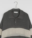 [Unisex] Minke Boucle Stripe Collar Short Sleeve Knit