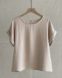 Hazel Wrinkle Short Sleeve T-Blouse Banding Wide Pants Set