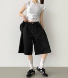 Folding Pin Tuck Back Pocket Bermuda Shorts Cotton Pants