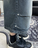 Epearl pintuck Bermuda denim pants