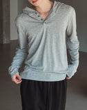 Mude Loose Fit Henley Neck Long Sleeve Hoodie
