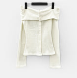 Linen Button Off-Shoulder Tee