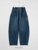 [unisex] Abus embroidery denim wide balloon pants