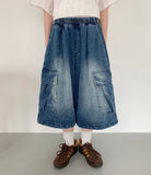 [unisex] Colds Banding Bermuda Big Cargo Denim Pants
