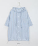 [unisex] Makuko Stripe Over Short Sleeve Hood Shirt