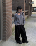 Glen Side Snap Wide Cotton Pants