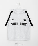 Naoki color matching lettering over short sleeve hood zip-up