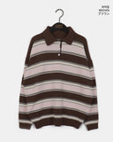 Kippek Stripe Color Matching PK Collar Knit
