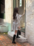 Charili Frill Long Blouse Knit Vest Two-Piece