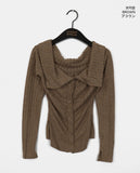 Tsupol Bokashi Collar Off-shoulder Button Brushed T-shirt