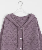 Skida Punching Crop Wool Knit Hood Cardigan