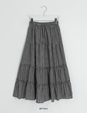 Cayue Check Shirring Tiered Banding Long Skirt