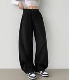 4-Season Hem Snap Long Wide Cotton Pants