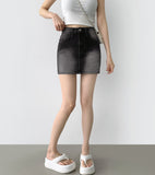 Hip-up Vintage Back Pocket Point Washing H-line Denim Skirt