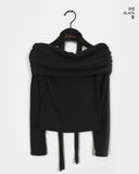 Rucol ribbed shirring off-shoulder knit muffler choker set