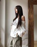 Kitten Lettering One-Shoulder String Sweatshirt