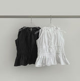 Summer Halterneck Back Ribbon Smocke Banding Sleeveless Blouse
