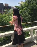 [Bag set] Rufus check cap sleeve shirring blouse