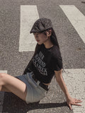 Media lettering cropped short-sleeved