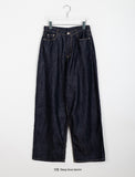 Tahabi stitch raw wide denim pants