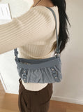 Shackle Y2K Denim Buckle Shirring Mini Shoulder Bag