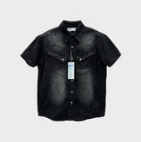 [Muscle Fit] Western Denim Linen Shirt